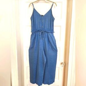 7 FOR ALL MANKIND Women's Blue Jumpsuit Lightweight Flowy V-Neck Drawstring  XL